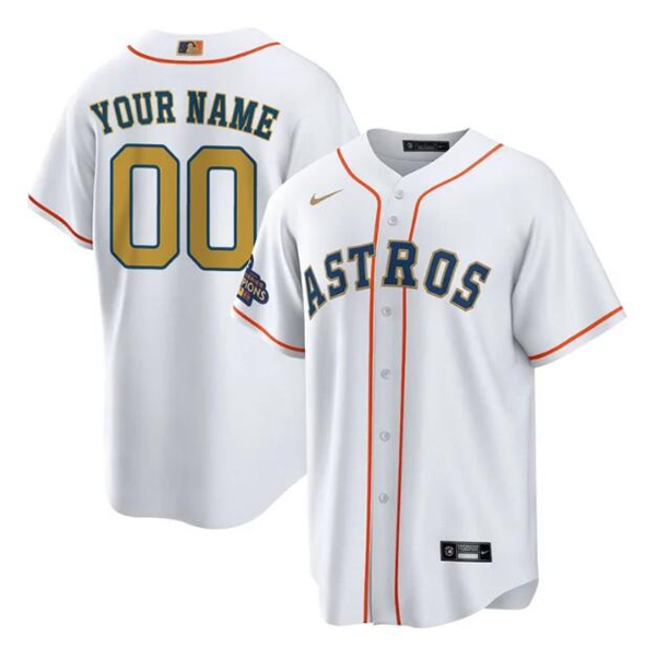 Men's Houston Astros ACTIVE PLAYER Custom White 2023 Gold Collection With World Serise Champions Patch Cool Base Stitched Baseball Jersey